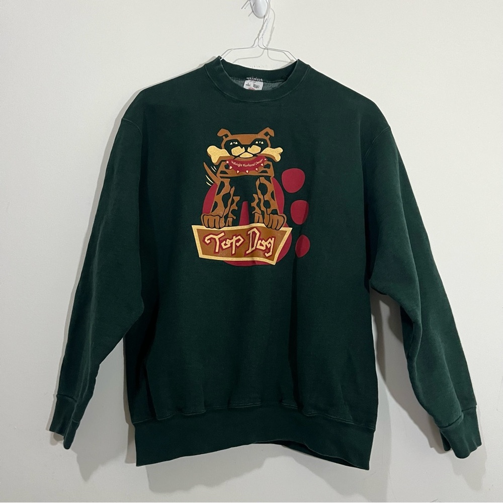 Vtg Fruit Of Loom Top Dog Print Supercotton Sweatshirt Size L Athleisure preppy